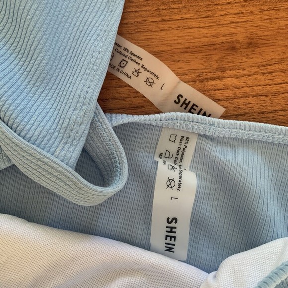 SHEIN Baby Blue Rib Triangle High Cut Bikini Swimsuit Size Large (8/10/12) NEW! - Picture 4 of 10